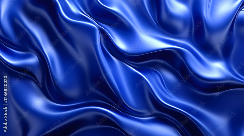 Fototapeta premium Soft blue satin fabric creates smooth waves, reflecting light beautifully in a serene and elegant manner