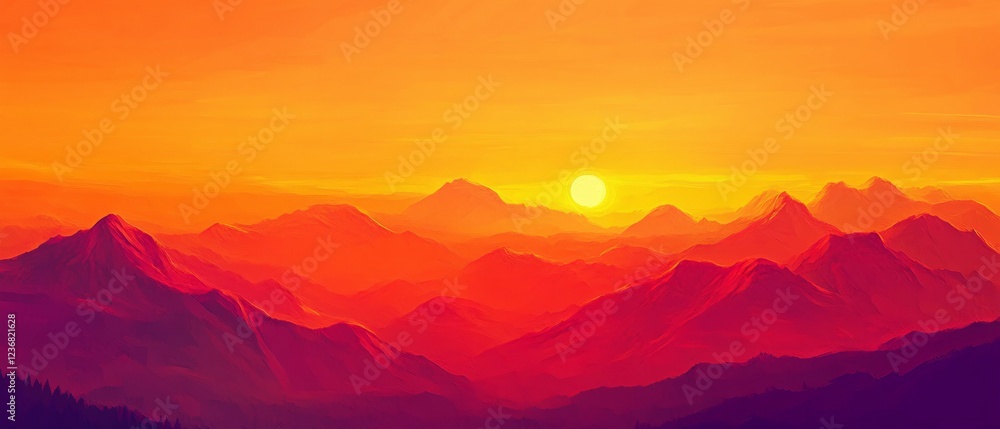 Obraz premium Vibrant Sunset Over a Range of Majestic Mountains