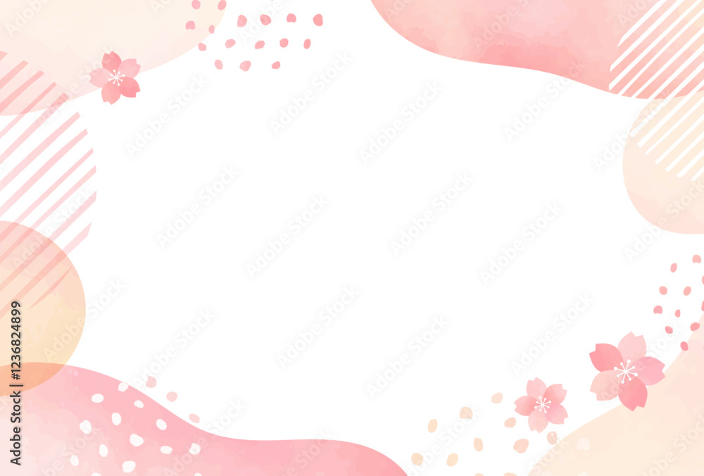 春　桜　水彩風 曲線 フレーム 　ピンク