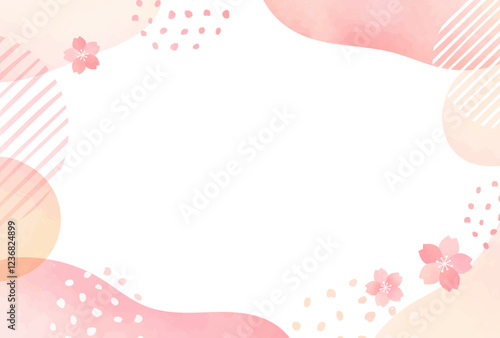 春　桜　水彩風 曲線 フレーム 　ピンク