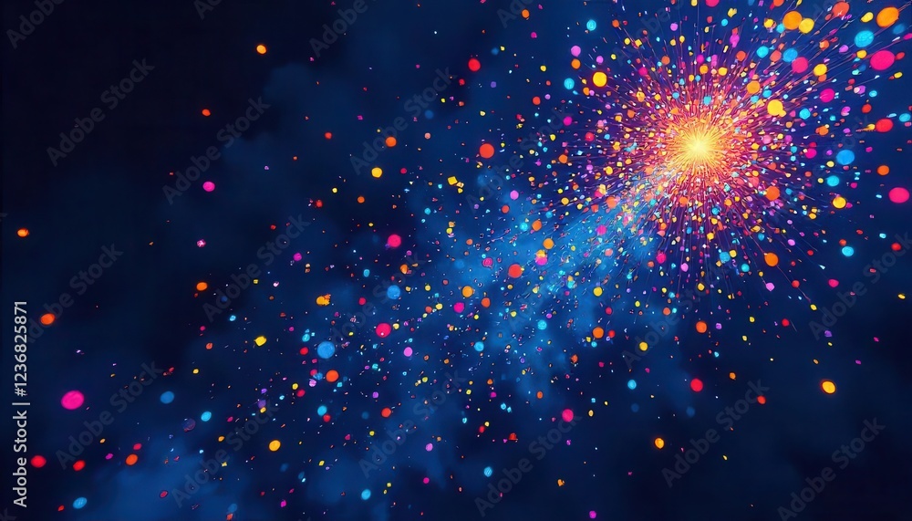Vibrant explosion of colorful particles in a cosmic space environment abstract visual art digital design Vibrant explosion of colorful particles in a cosmic space environment abstract visual art digital design