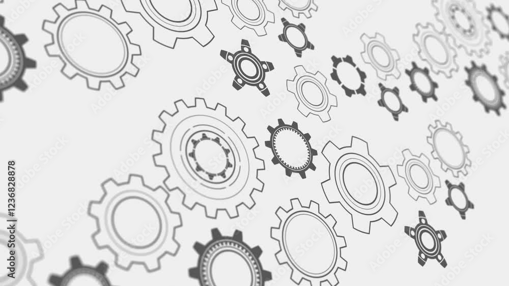 Technical drawing of gears .Rotating mechanism of round parts .Machine technology. Technical drawing of gears .Rotating mechanism of round parts .Machine technology.