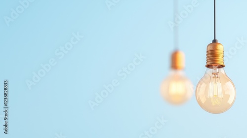 Hanging light bulbs, ideas, blue background, innovation