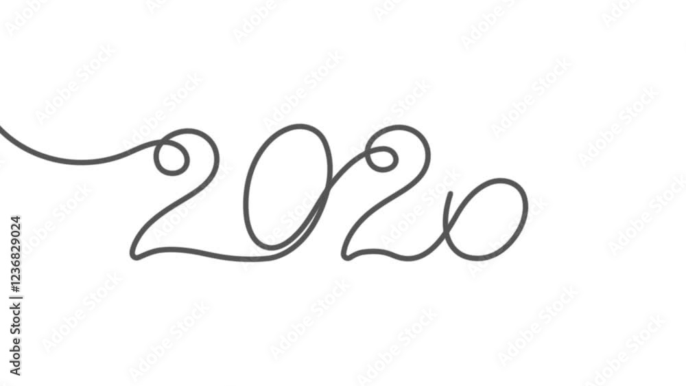 2026 Happy New Year . Christmas symbols 2026 .One line drawing. illustration. 2026 Happy New Year . Christmas symbols 2026 .One line drawing. illustration.