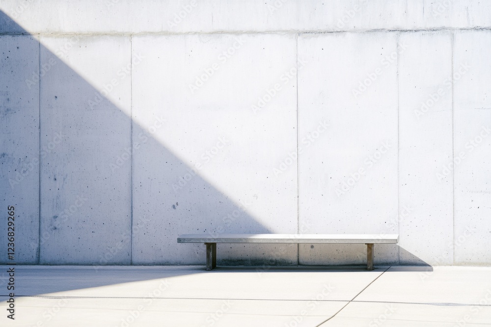 Obraz premium Embracing minimalism in skateboarding culture with a sleek concrete bench under soft afternoon light