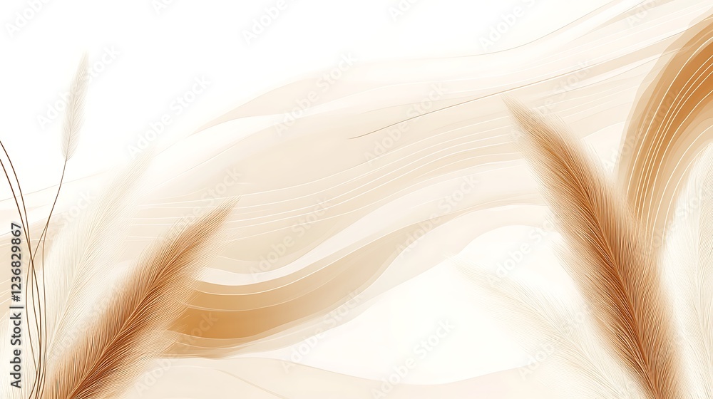 Abstract Beige Waves and Brown Feather Details Abstract Beige Waves and Brown Feather Details