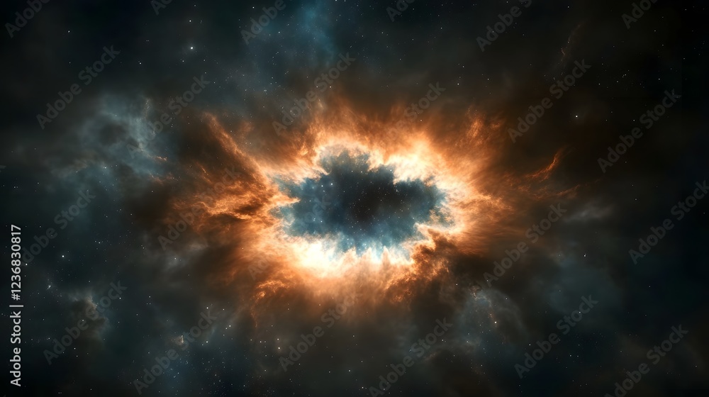 Dramatic fiery cosmic explosion in the depths of the universe with bursts of radiant energy luminance and incandescent celestial fireworks igniting the galactic backdrop Dramatic fiery cosmic explosion in the depths of the universe with bursts of radiant energy luminance and incandescent celestial fireworks igniting the galactic backdrop