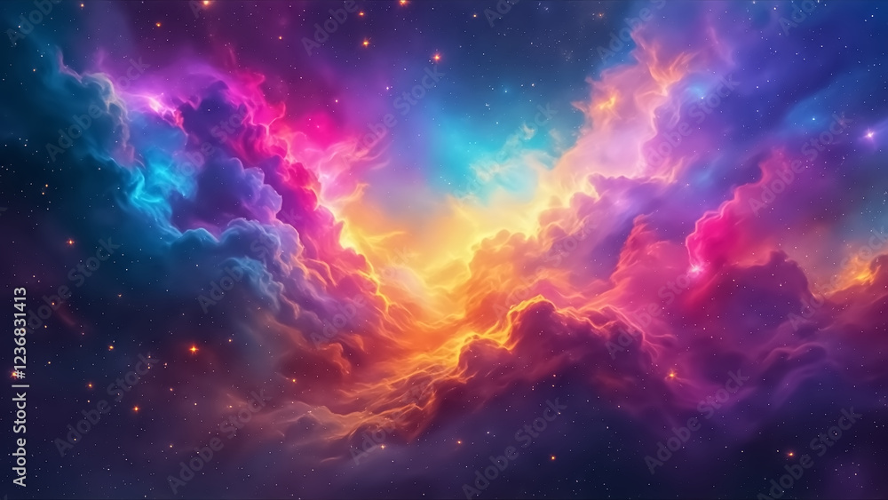 Cosmic Nebula Orange and Yellow Glowing Gases with Dark Interstellar Dust Cosmic Nebula Orange and Yellow Glowing Gases with Dark Interstellar Dust