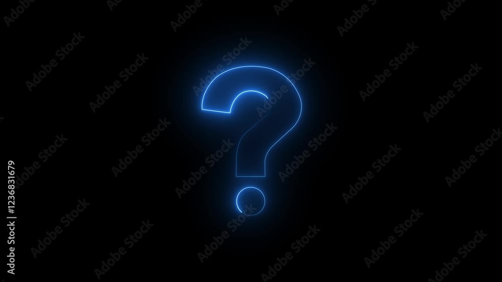 Glowing neon question mark icon animation with digital effect on black background Glowing neon question mark icon animation with digital effect on black background