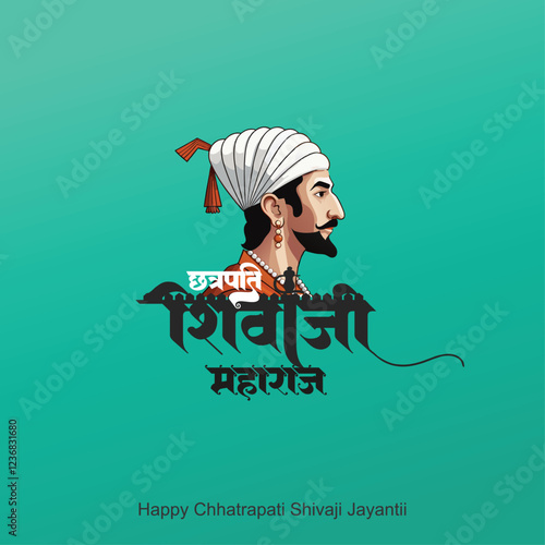 Chatrapati Shivaji Maharaj Jayanti,Calligraphy, Typographyhindi text Chatrapati Shivaji Maharaj ,vector silhouette tsketch of Chhatrapati Shivaji Maharaj with maratha flag 