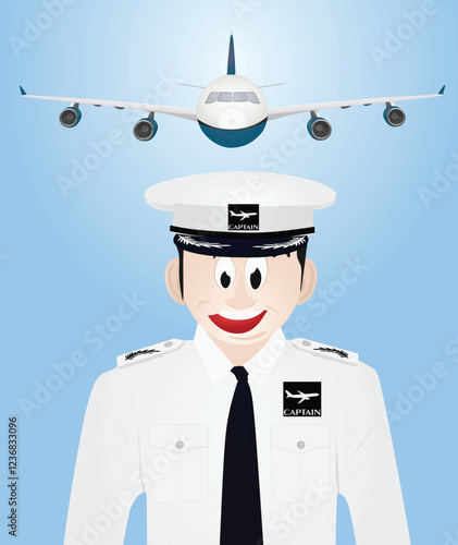 Captain in front of airplane. vector