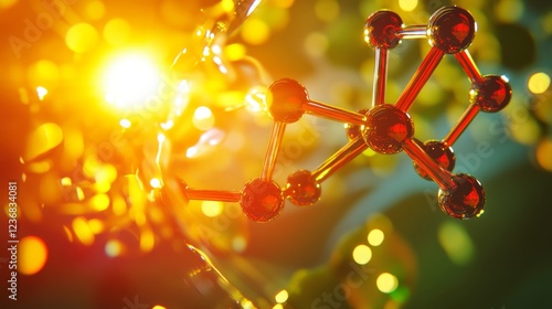 Vibrant visualization of a solar energy molecule converting sunlight into electricity with atoms photo