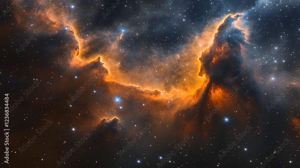 Obraz premium Mesmerizing cosmic explosion illuminates the boundless mysteries of the universe showcasing the majestic and dynamic nature of stellar formation and the vastness of the cosmic canvas