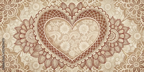 Intricate Vintage Heart Design with Floral Patterns and Lace Detail