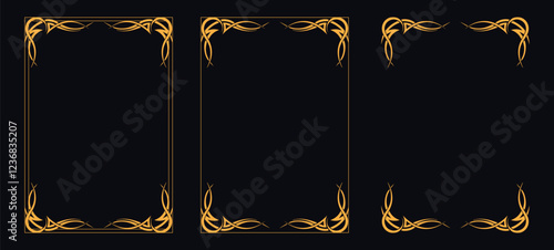 Set of Decorative vintage borders and frames, floral ornament, vector design, Gold floral ornament, Wedding and restaurant menu, photo frame floral for picture, Floral elements for design of invitatio