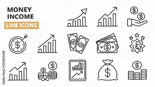 Money income line icon set