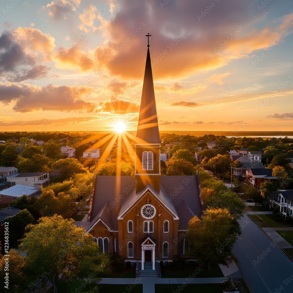 Fototapeta premium Sunset over church steeple