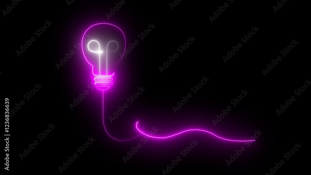 Glowing neon bulb icon in 4K animation video on dark magenta color black background Glowing neon bulb icon in 4K animation video on dark magenta color black background
