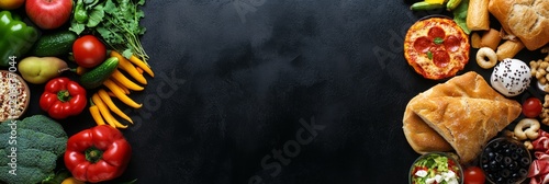 Wallpaper Mural Fresh vegetables and baked goods on dark background. Torontodigital.ca