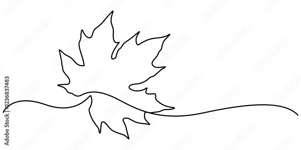 Fototapeta premium Maple Leaf, Canada Day Continuous Line Drawing with Editable Stroke, Autumn leaf continuous one, A single line drawing of an maple leaf. Continuous line thanksgiving icon in color. One line icon.