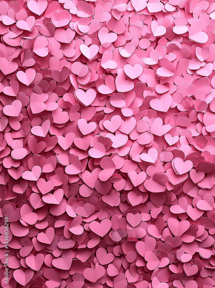 Pink background with pink heart-shaped confetti, a background filled with many small hearts, and pink paper hearts scattered on the floor, creating a romantic atmosphere with pink confetti. Pink background with pink heart-shaped confetti, a background filled with many small hearts, and pink paper hearts scattered on the floor, creating a romantic atmosphere with pink confetti.