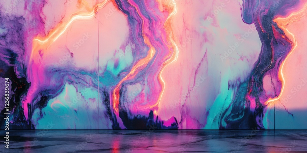 Fototapeta premium Abstract colorful wall with neon light effects, suitable for backgrounds, art displays, and modern decor.