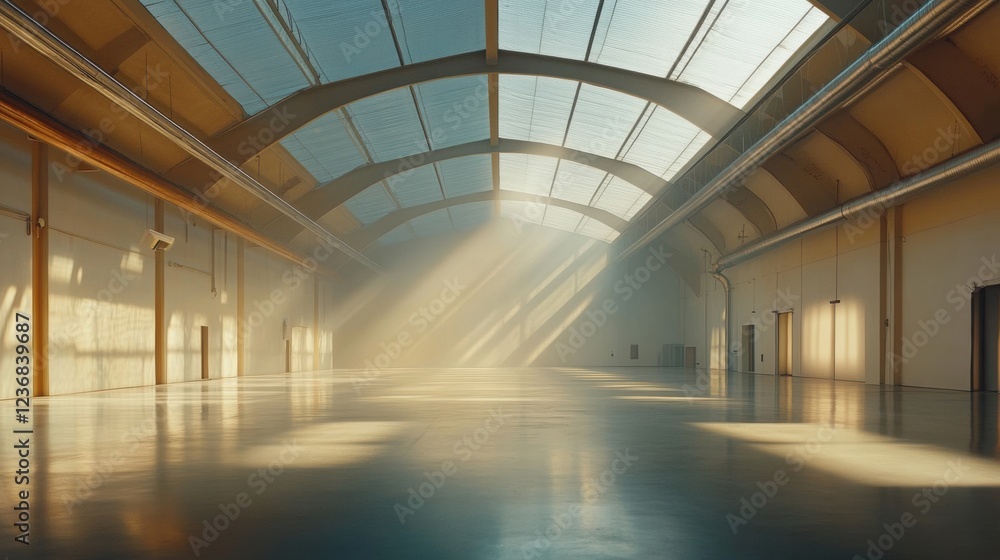Fototapeta premium sunlit industrial warehouse interior