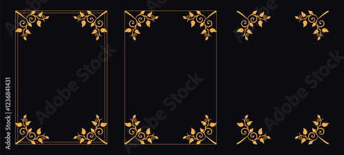 Set of Decorative vintage borders and frames, Calligraphic frames, floral ornament, vector design, Gold floral ornament, Wedding and restaurant menu, photo frame floral for picture, Floral elements