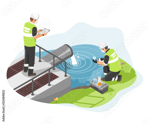 Wastewater quality from industry testing and inspection concept isometric isolated illustration