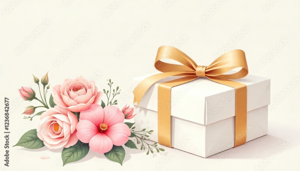 Gift giving celebration floral arrangement digital illustration elegant setting close-up view special occasion themes Gift giving celebration floral arrangement digital illustration elegant setting close-up view special occasion themes