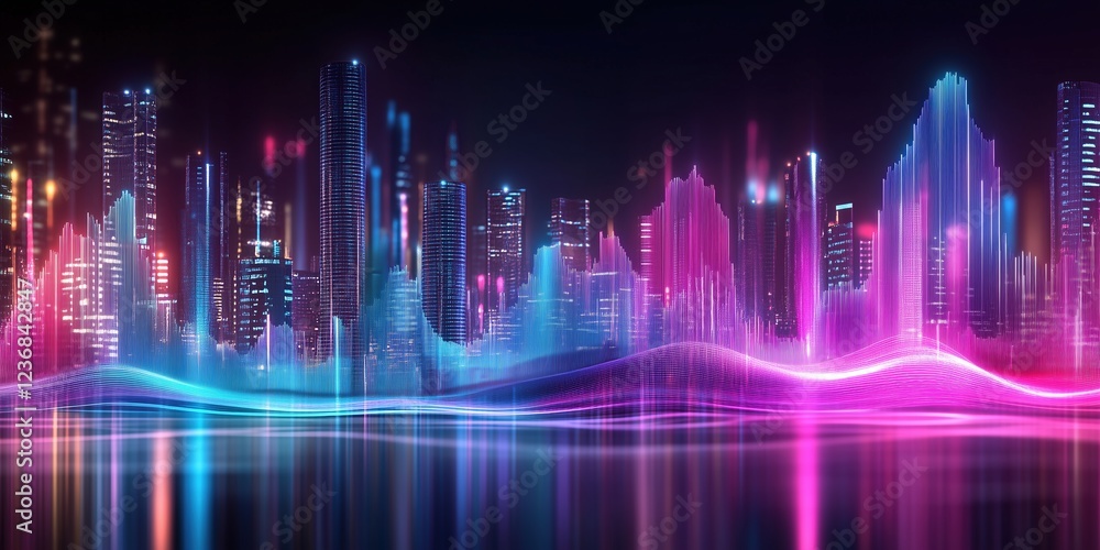 Futuristic cityscape with neon lines and vibrant colors. Conceptual design for technology and modern urbanization Futuristic cityscape with neon lines and vibrant colors. Conceptual design for technology and modern urbanization