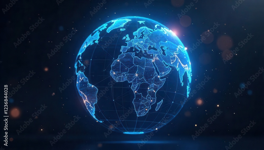 Fototapeta premium Global digital earth visualization virtual space 3d animation futuristic environment aerial perspective technology concept