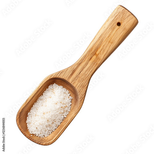 Wooden Scoop Filled with Sea Salt, Isolated on Transparent Background