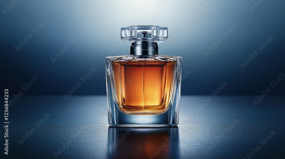 Luxurious perfume bottle, studio shot, illuminated amber liquid, modern background Luxurious perfume bottle, studio shot, illuminated amber liquid, modern background