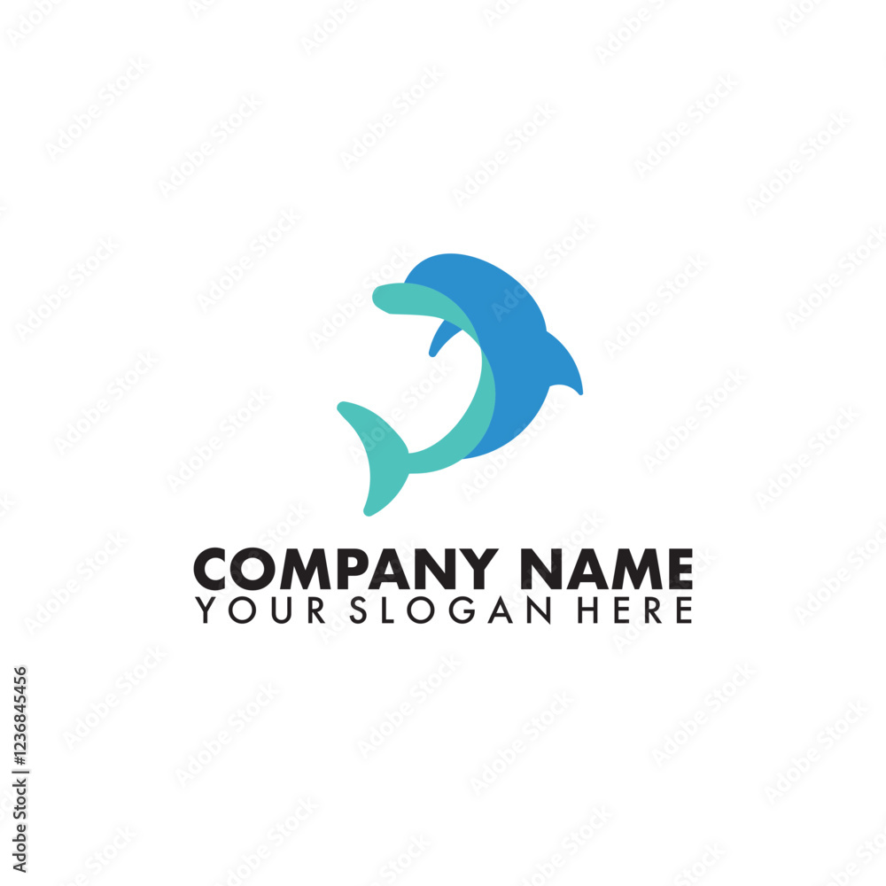 Dolphins jump on the waves of the sea or beach logo template Dolphins jump on the waves of the sea or beach logo template