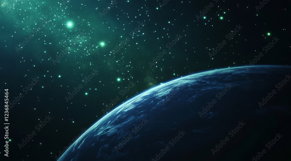 Fototapeta premium Planet Earthrise, cosmic background, space exploration