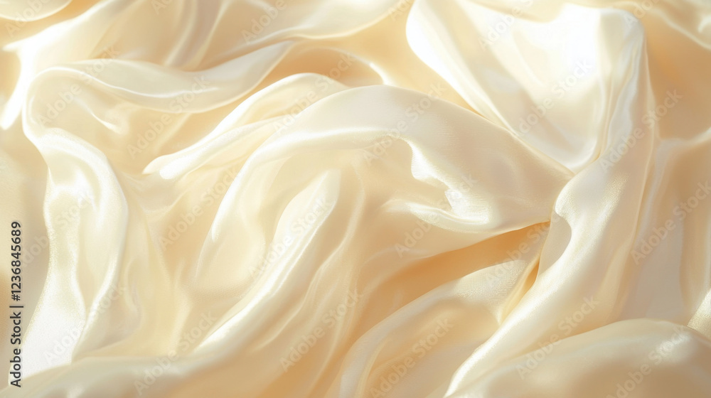 Fototapeta premium Luxurious flowing silk fabric in a soft creamy tone with elegant draping