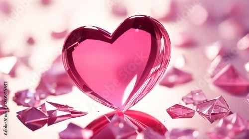 Heart-shaped crystal decoration on a sparkling surface creates a romantic atmosphere for celebrations and special occasions