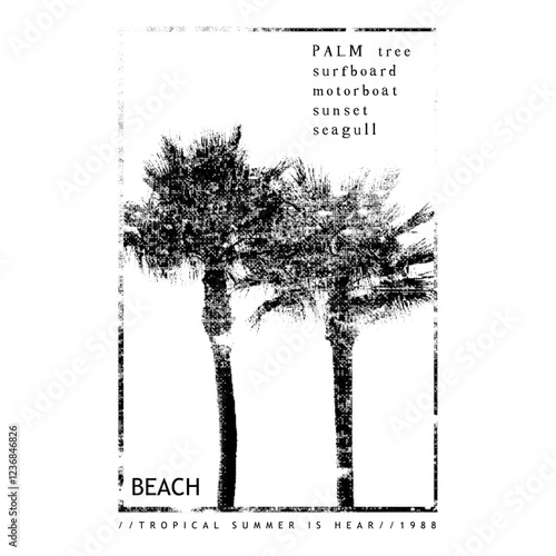 t shirt design for summer mood. vintage retro taypography text print.  palm eco beach resort. pixel squar dotet print effets. tropical palm tree t shirt sweatshirt design.