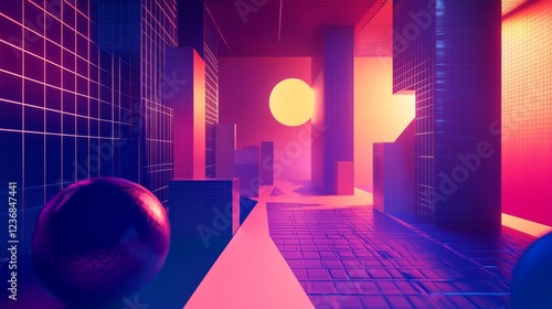 Vibrant y2k futuristic graphic poster with bold colors, geometric shapes, and abstract patterns
