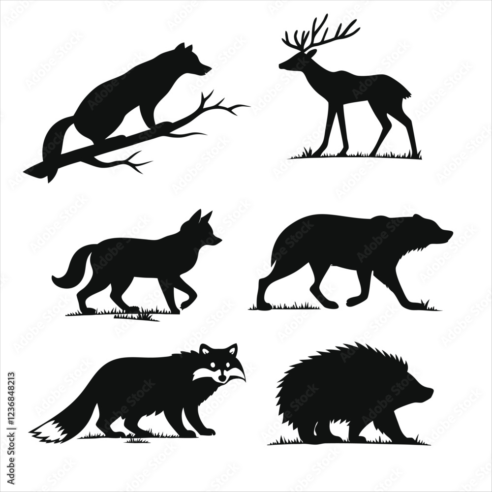 Fototapeta premium silhouettes of animals vart vector style design silhouette