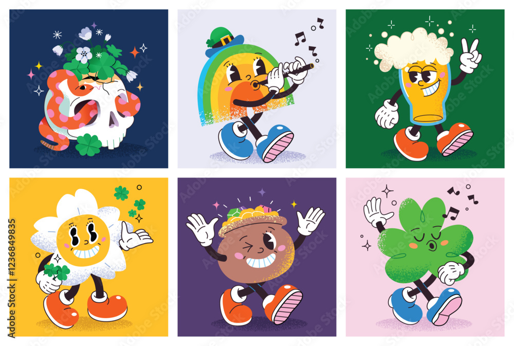 Obraz premium Collection of cartoon characters celebrating st patrick day. Vector illustration
