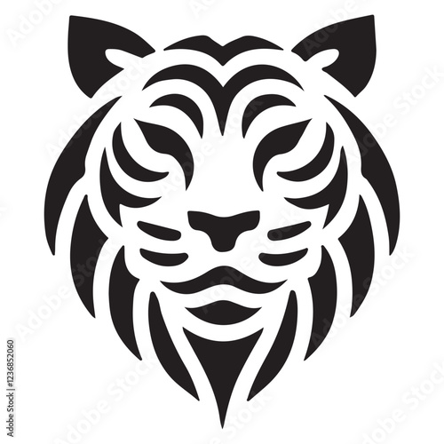 Simple Black and White Tiger Head Silhouette Vector Design