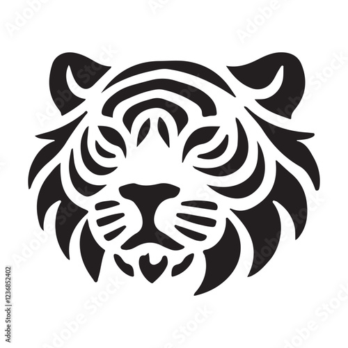 Detailed Black Tiger Head Silhouette Vector Graphic