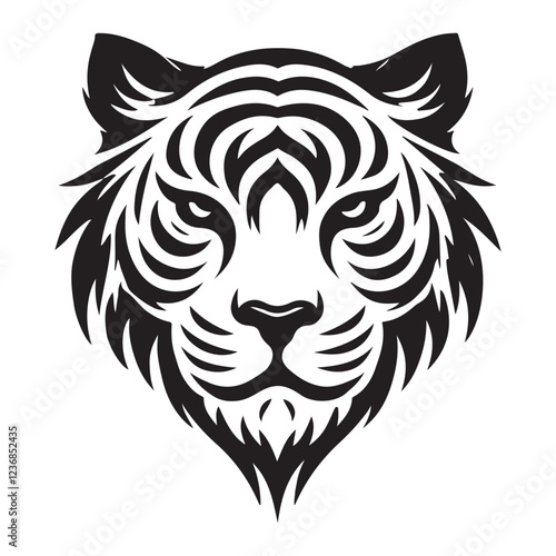 Majestic Black and White Tiger Head Silhouette Illustration
