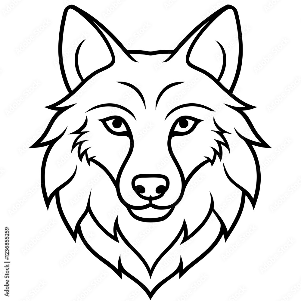 Obraz premium Single-Line Wolf Head Vector Art