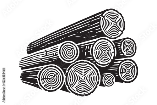 Pile of Lumber Logs Silhouette Vector Illustration
