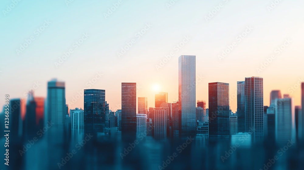 Fototapeta premium City skyline at sunset with vibrant colors.
