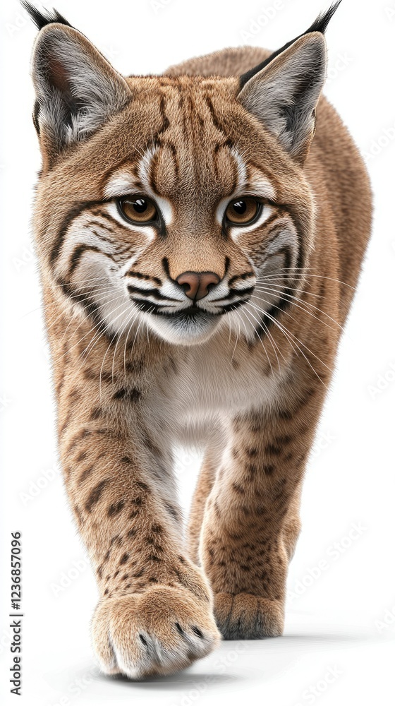 Obraz premium Lynx walks confidently in a natural habitat displaying striking fur patterns and intense gaze in a close-up view