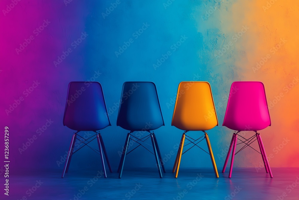 Obraz premium Colorful chairs against a vibrant background.